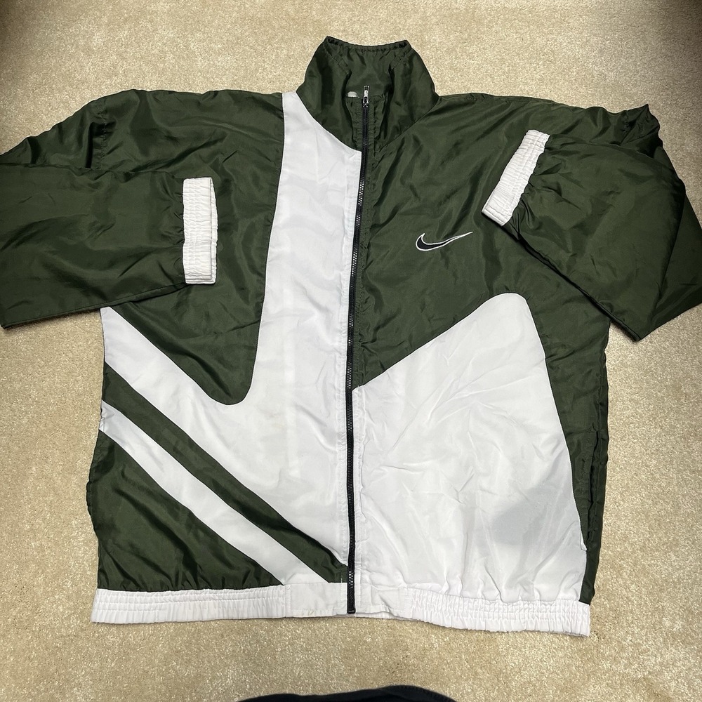 Vtg 90s Nike XLarge Green and white Color Block Windbreaker Jacket full Zip
